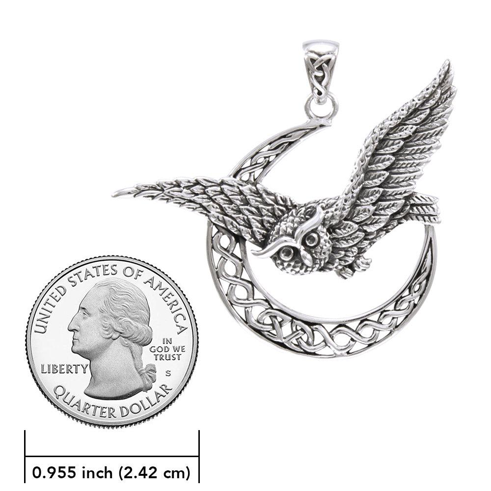 Owl with Celtic Crescent Moon Sterling Silver Pendant TPD4337