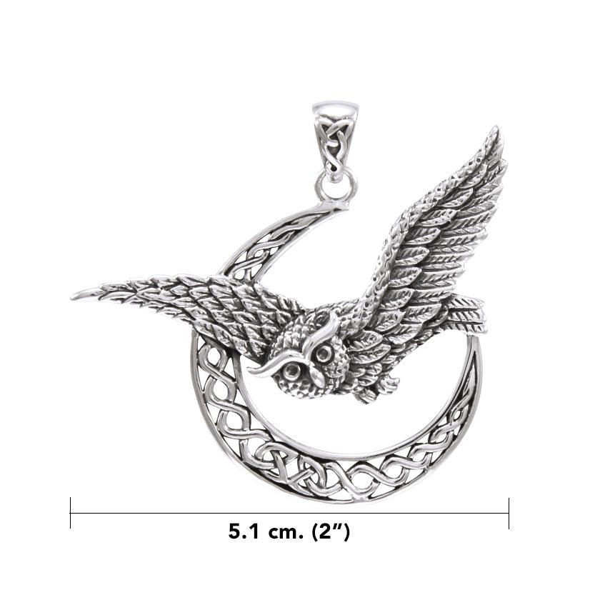Owl with Celtic Crescent Moon Sterling Silver Pendant TPD4337