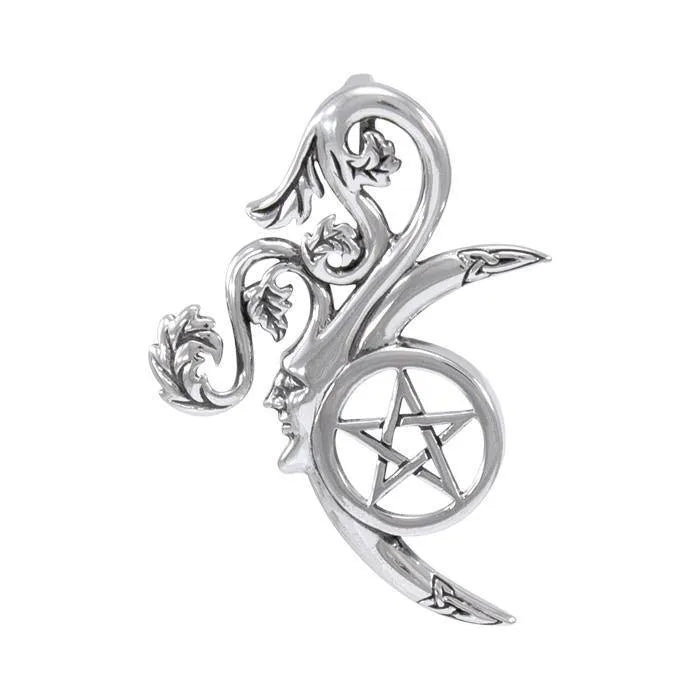 Green Man Celtic Moon with Five-Pointed Star Sterling Silver Pendant TPD4340
