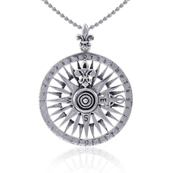 Celtic tradition in Fleur-de-Lis Sterling Silver Rose Compass Jewelry Pendant TPD4342 | Pendant | Wiccan Center