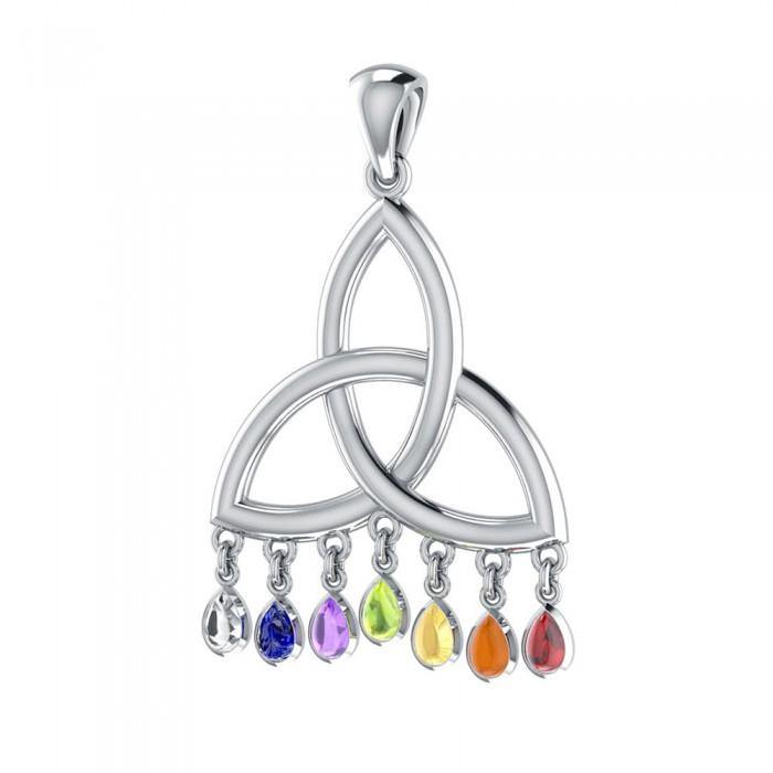 Celtic Triquetra Knot Sterling Silver Pendant with Chakra Gemstone TPD461