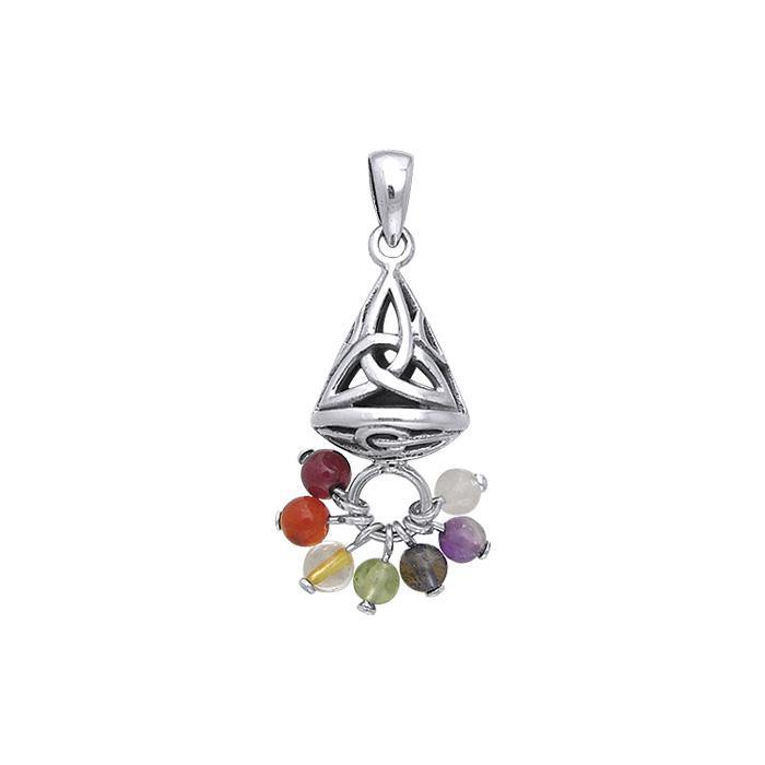 Celtic Knotwork Triquetra Sterling Silver Pendant With Chakra Gemstones Necklace TPD482