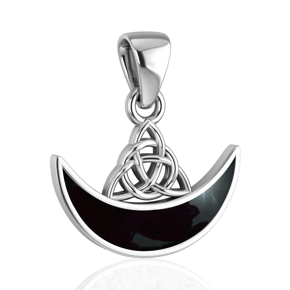 Celtic Triquetra with inlaid Crescent Moon Sterling Silver Pendant TPD4952