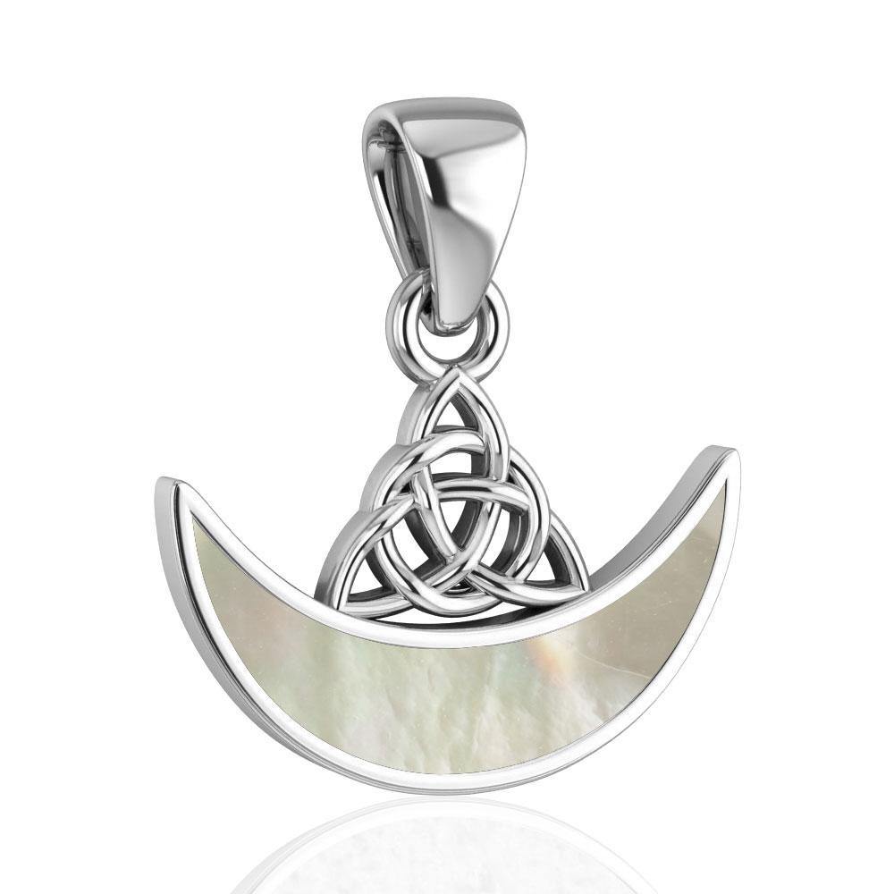 Celtic Triquetra with inlaid Crescent Moon Sterling Silver Pendant TPD4952 | Pendant | Wiccan Center