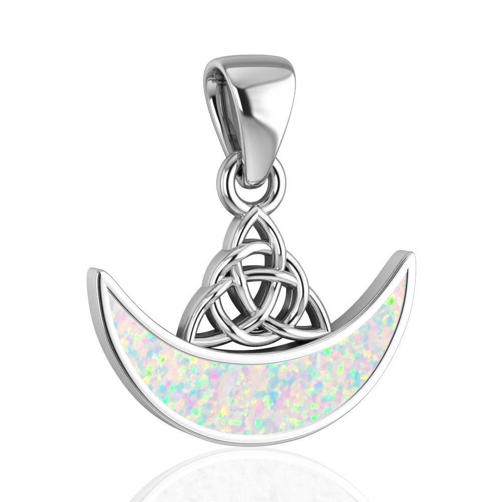 Celtic Triquetra with inlaid Crescent Moon Sterling Silver Pendant TPD4952 | Pendant | Wiccan Center