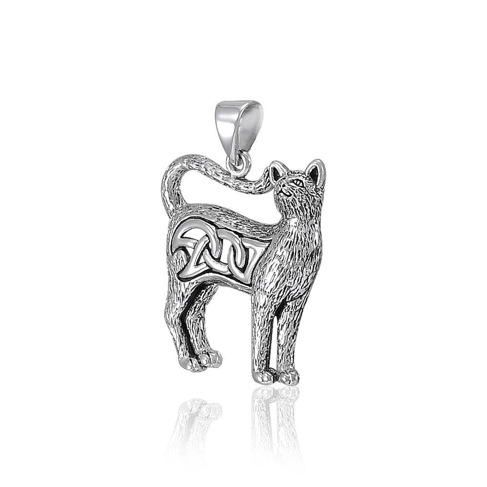 Celtic Cat Sterling Silver Pendant TPD5019