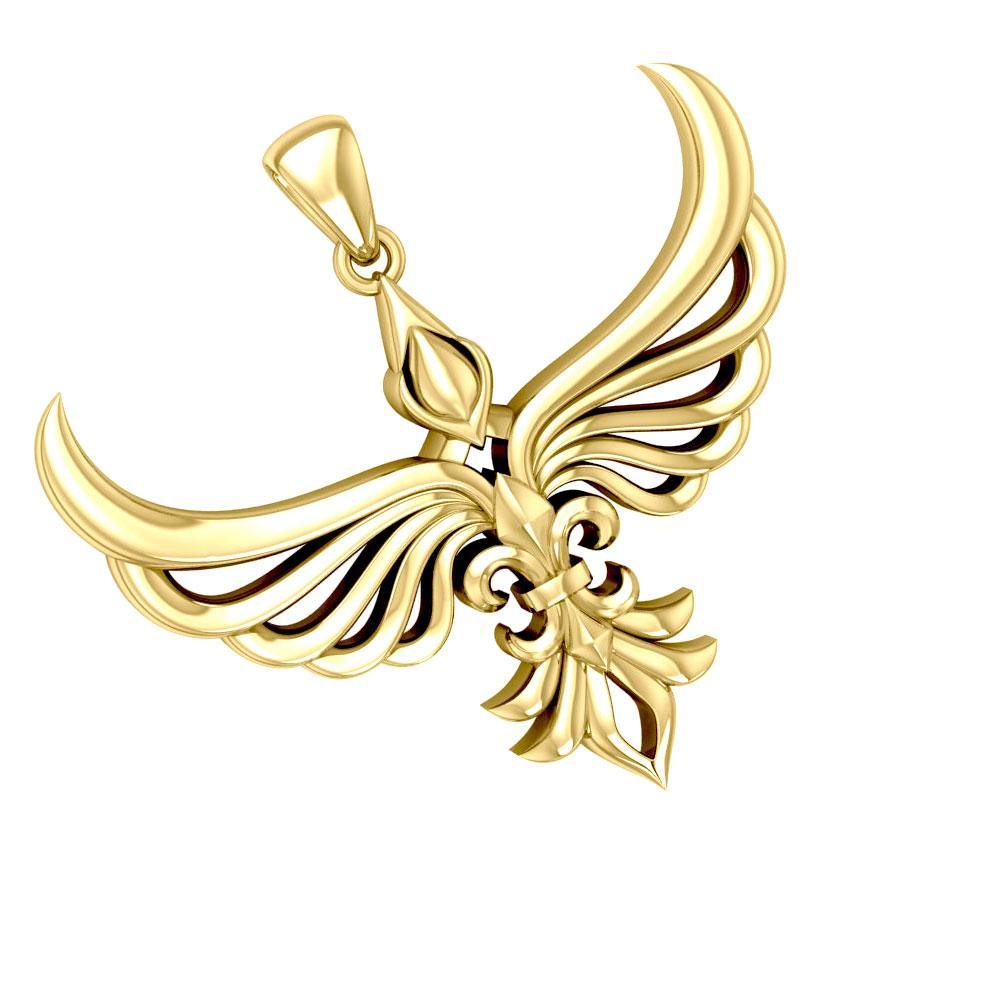Phoenix Fleur De Lis Solid Gold Pendant GPD5089 Premium Gold Jewelry For Men Women