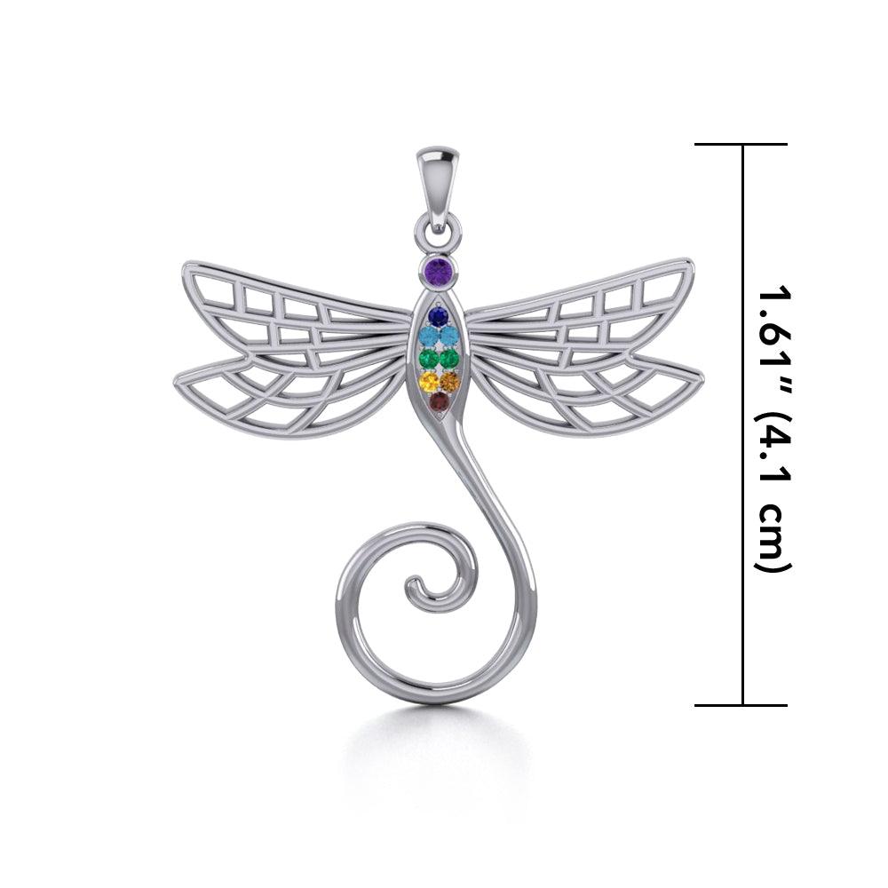 Dragonfly Sterling Silver Charm Holder Pendant with Chakra Gemstone TPD5097