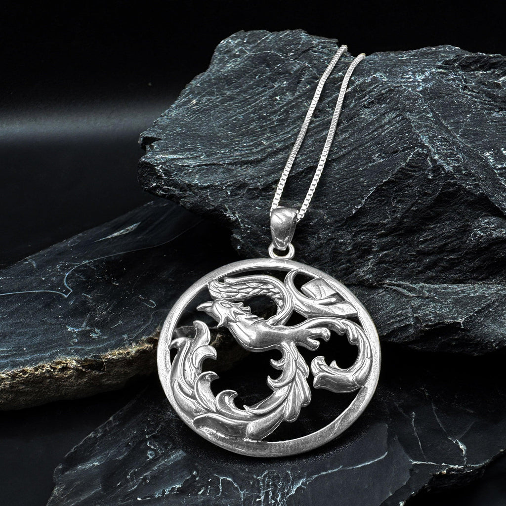 Phoenix Om Sterling Silver Pendant TPD5108 Spiritual Necklace Symbolizing Rebirth Transformation And Renewal
