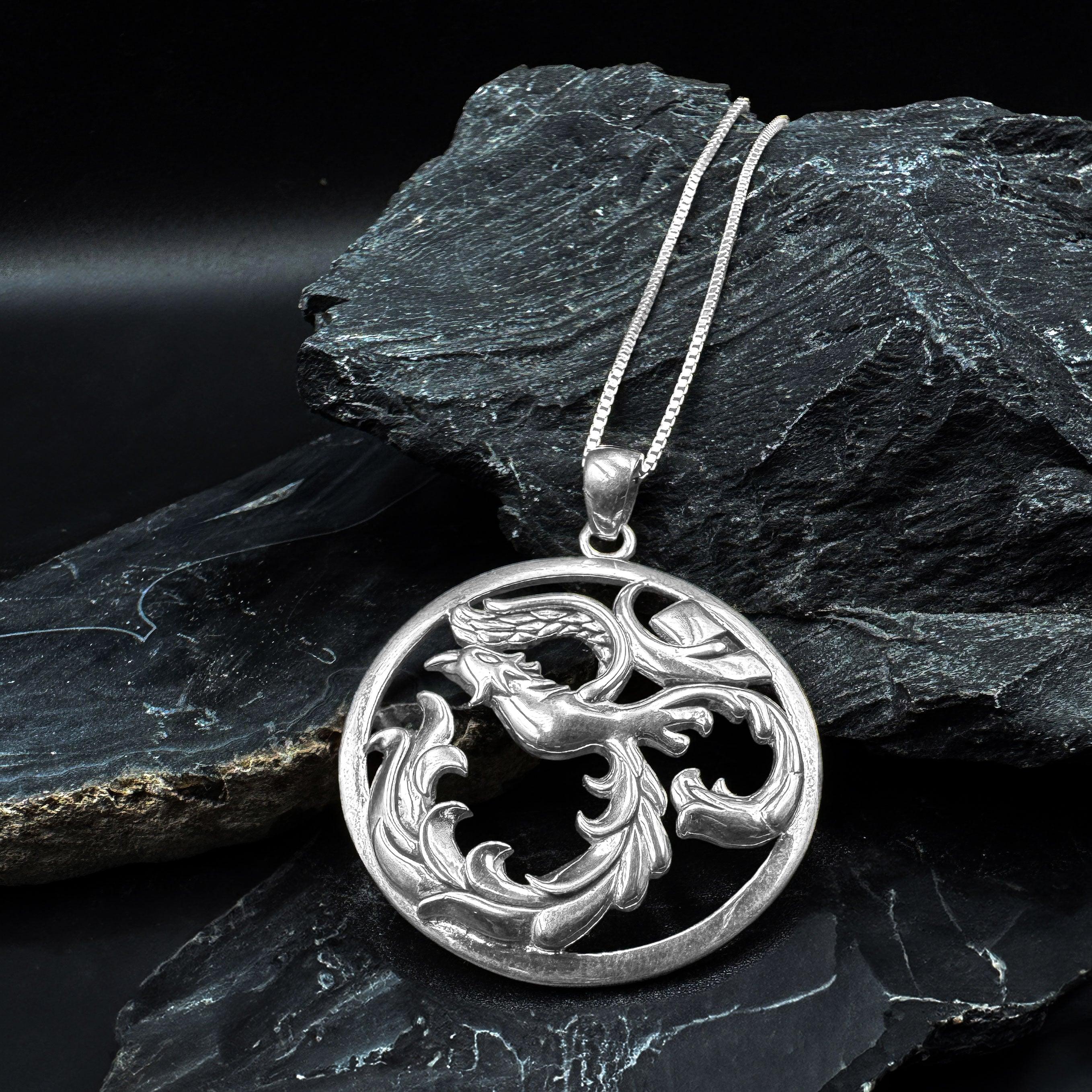 Phoenix Om Sterling Silver Pendant TPD5108 Spiritual Necklace Symbolizing Rebirth Transformation And Renewal