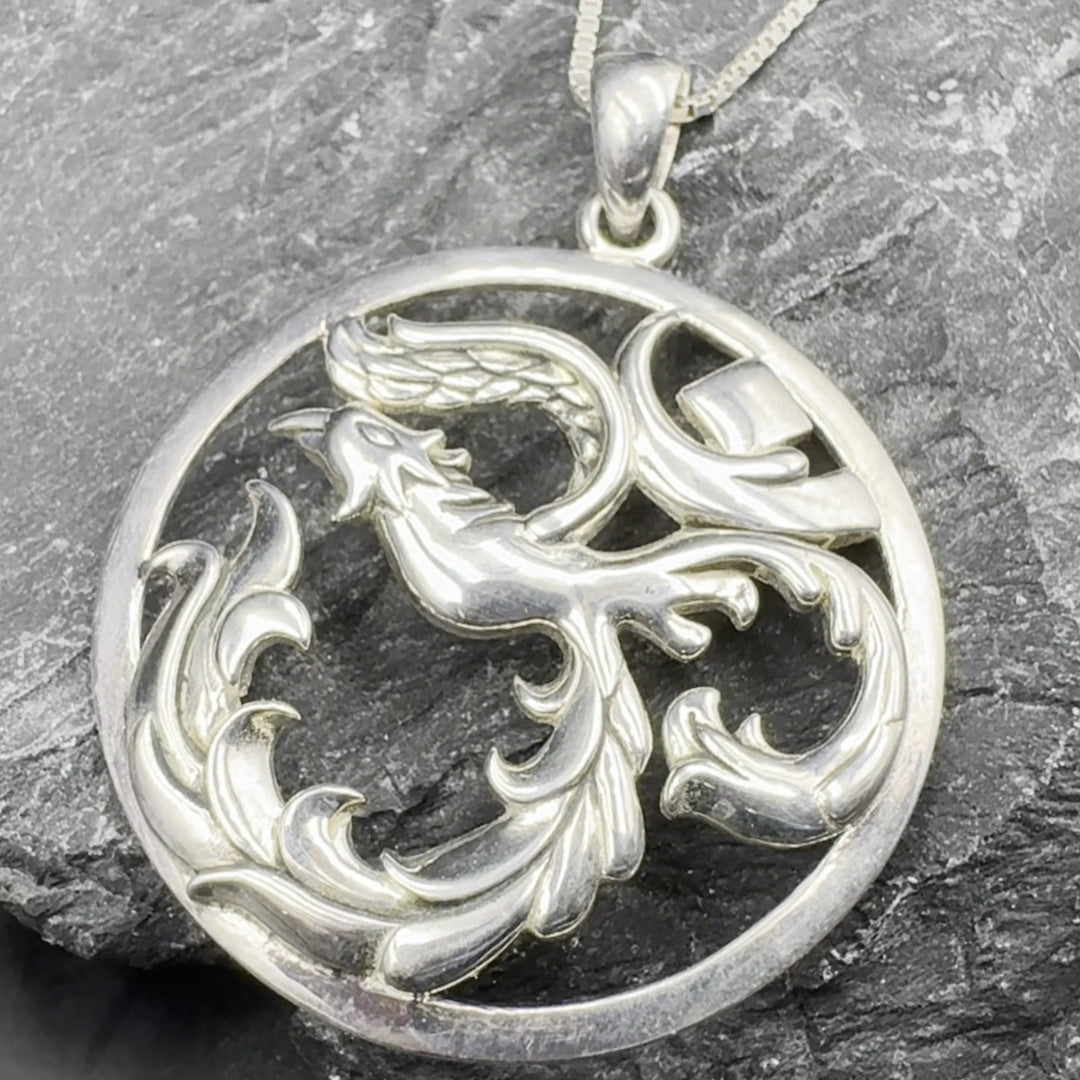 Phoenix Om Sterling Silver Pendant TPD5108 Spiritual Necklace Symbolizing Rebirth Transformation And Renewal