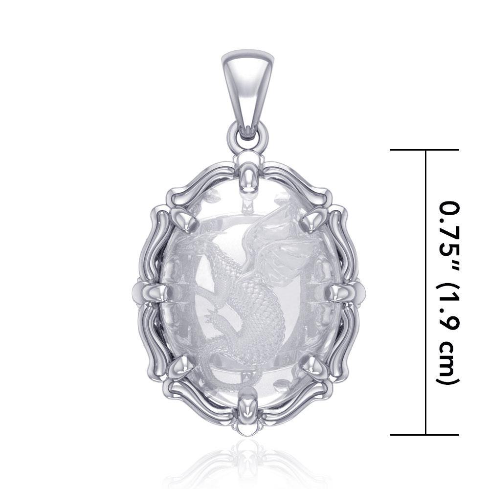 Beyond the dragon fierce presence -  Sterling Silver Pendant with Natural Clear Quartz TPD5122