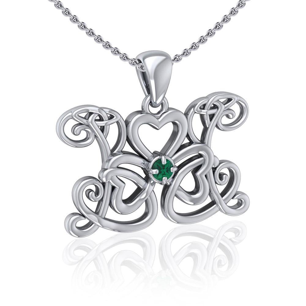 Celtic Butterfly Shamrock Clover Silver Gemstone Pendant TPD5159