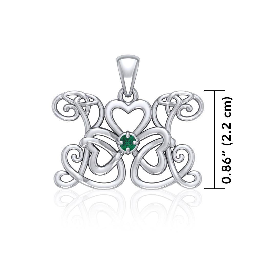 Celtic Butterfly Shamrock Clover Silver Gemstone Pendant TPD5159