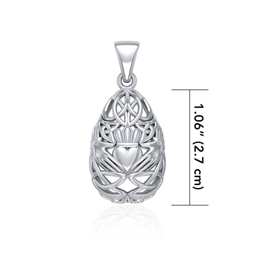 Teardrop Shape Celtic Claddagh Silver Pendant TPD5165