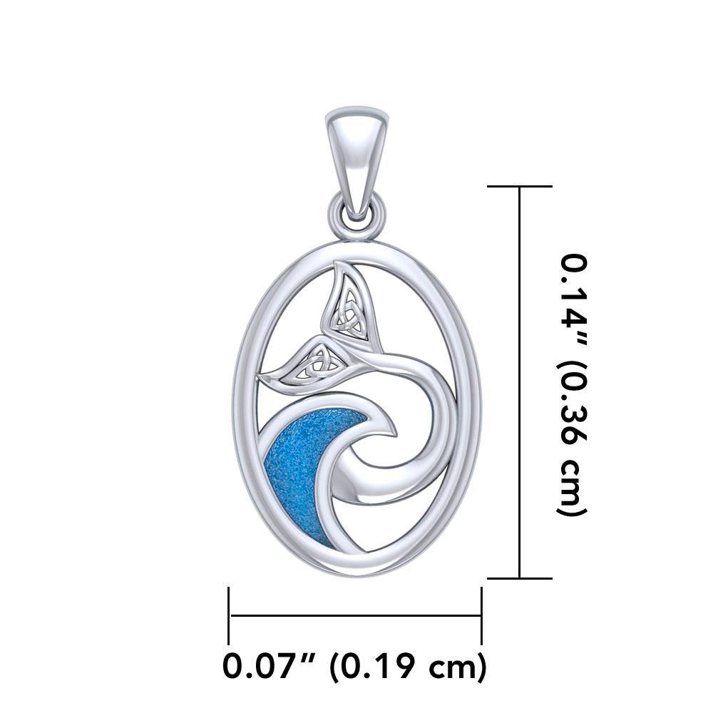 Sterling Silver Oval Celtic Whale Tail Pendant with Enamel Wave TPD5184