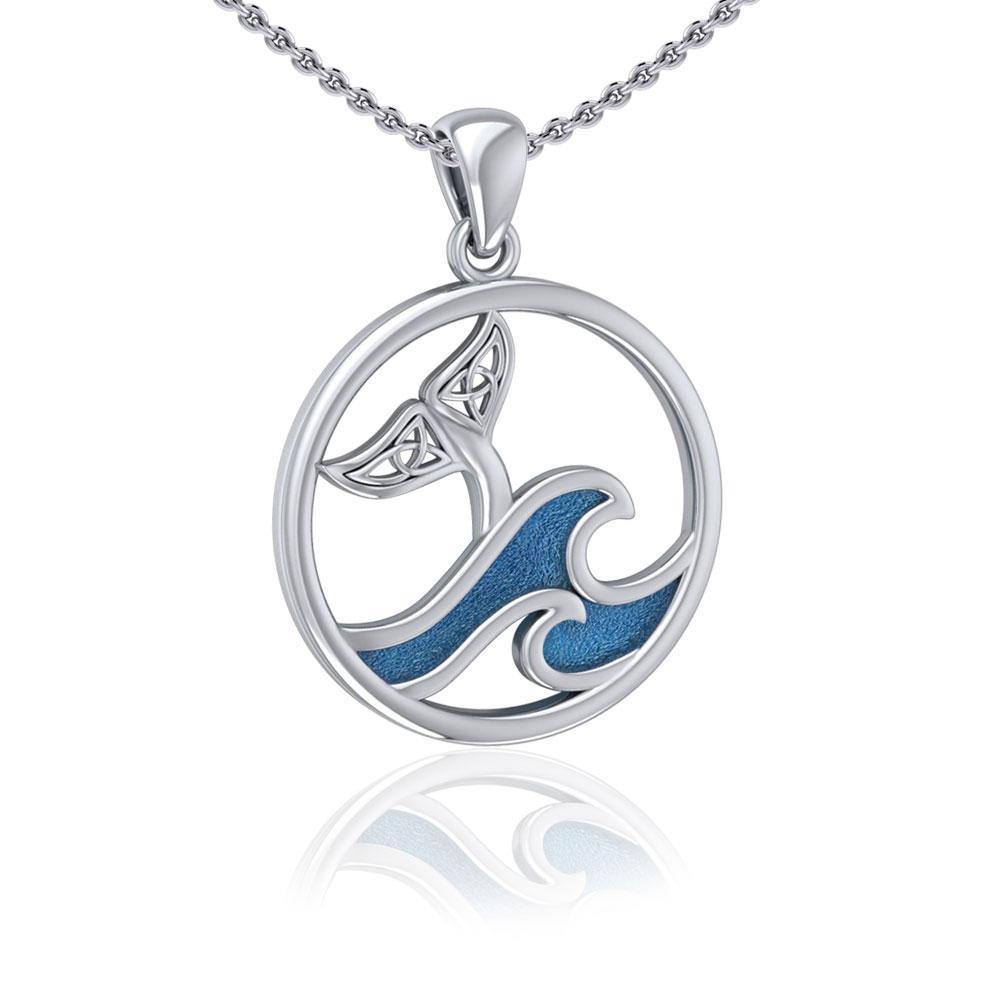 Sterling Silver Round Celtic Whale Tail Pendant with Enamel  Wave TPD5185