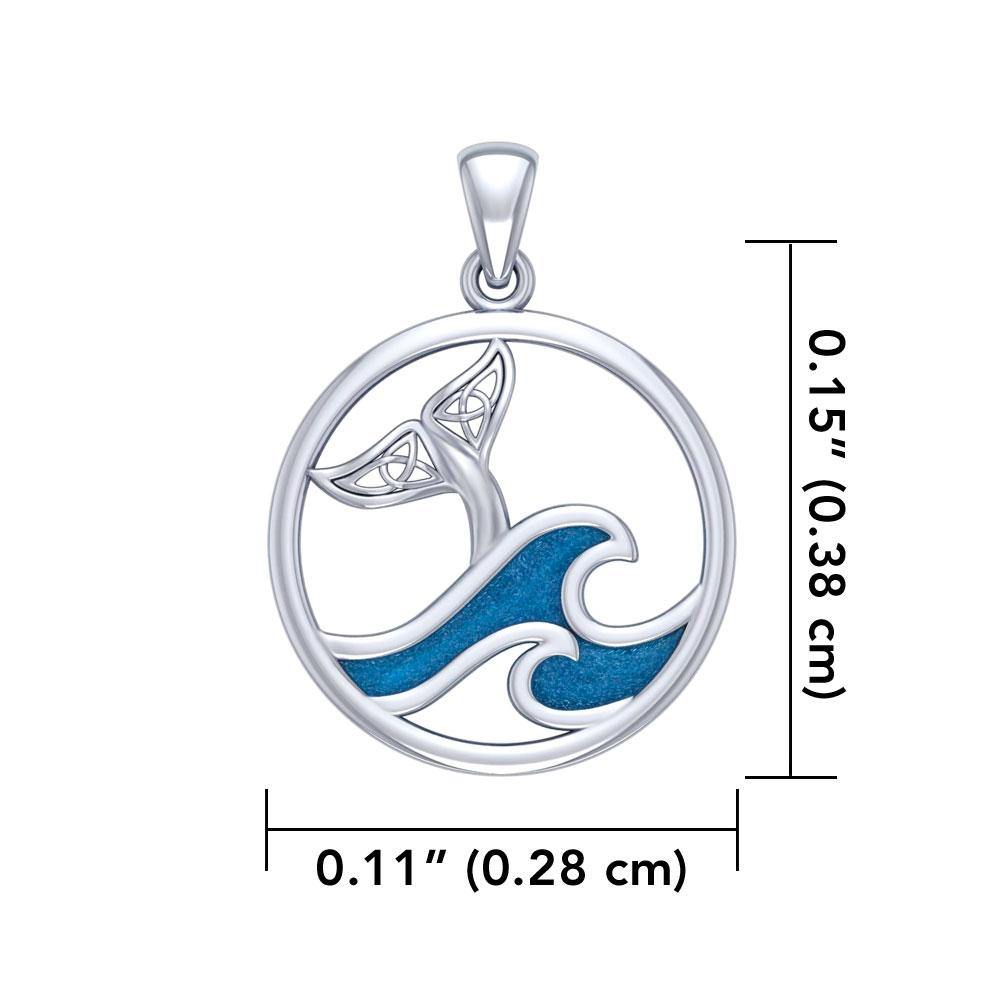 Sterling Silver Round Celtic Whale Tail Pendant with Enamel  Wave TPD5185