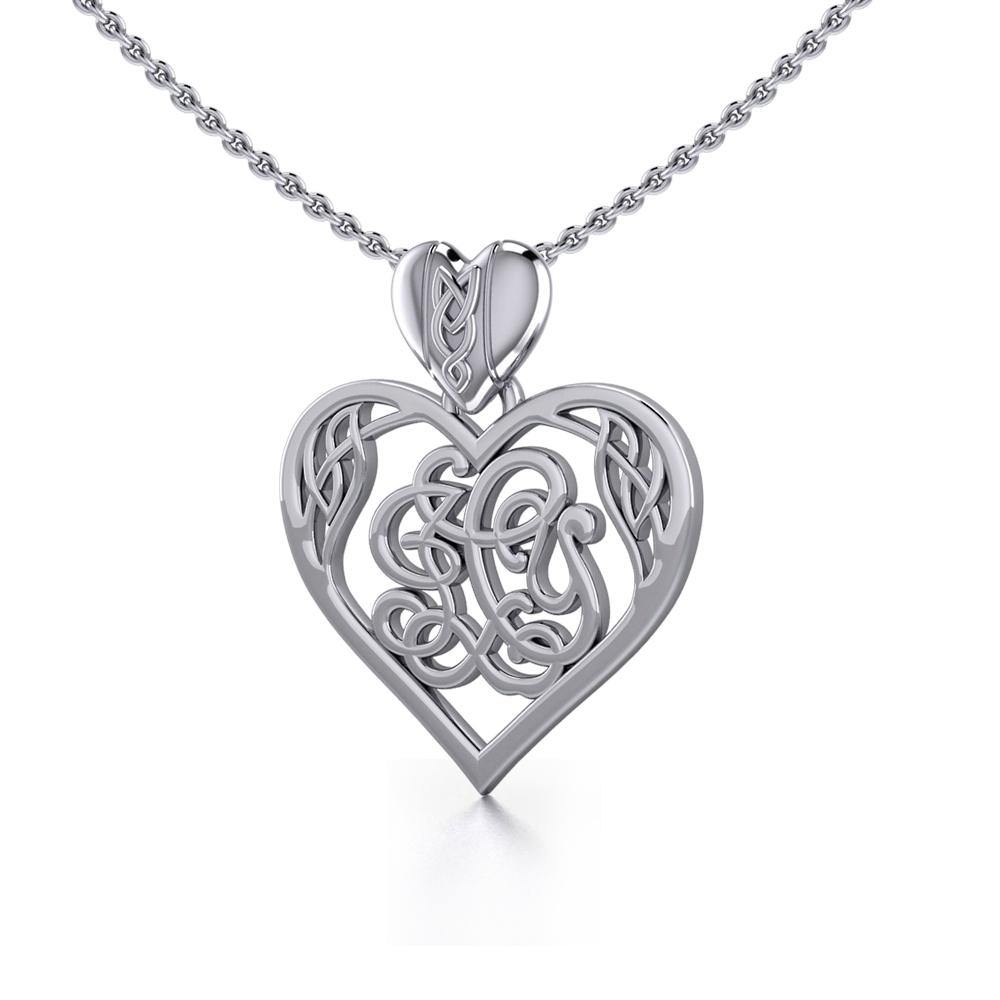 I LOVE YOU Monogramming Celtic Heart Silver Pendant TPD5195