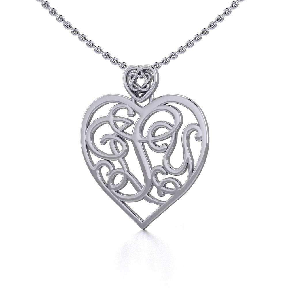 I LOVE YOU Monogramming with Celtic Heart Bail Silver Pendant TPD5196