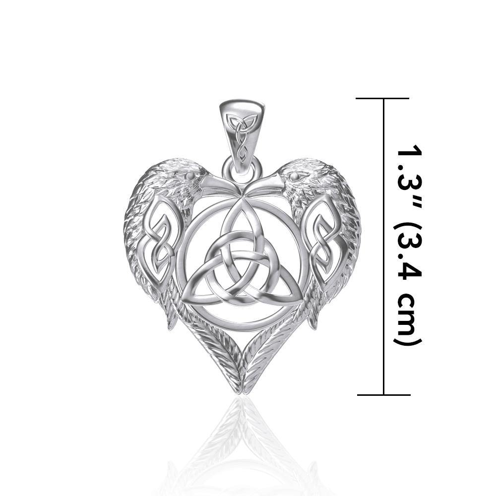 Ravens Crows with Celtic Triquetra in Heart Sterling Silver Pendant TPD5213