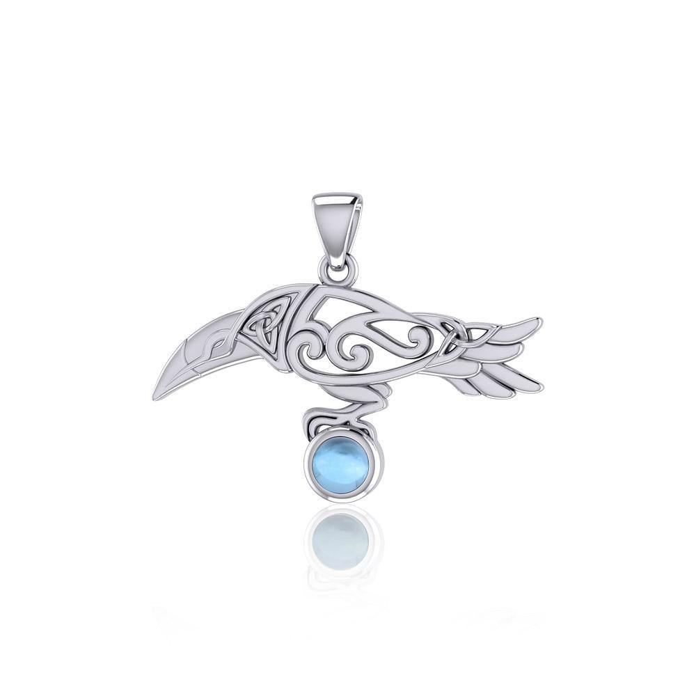 Celtic Spirit Raven with Gemstone Silver Pendant TPD5252
