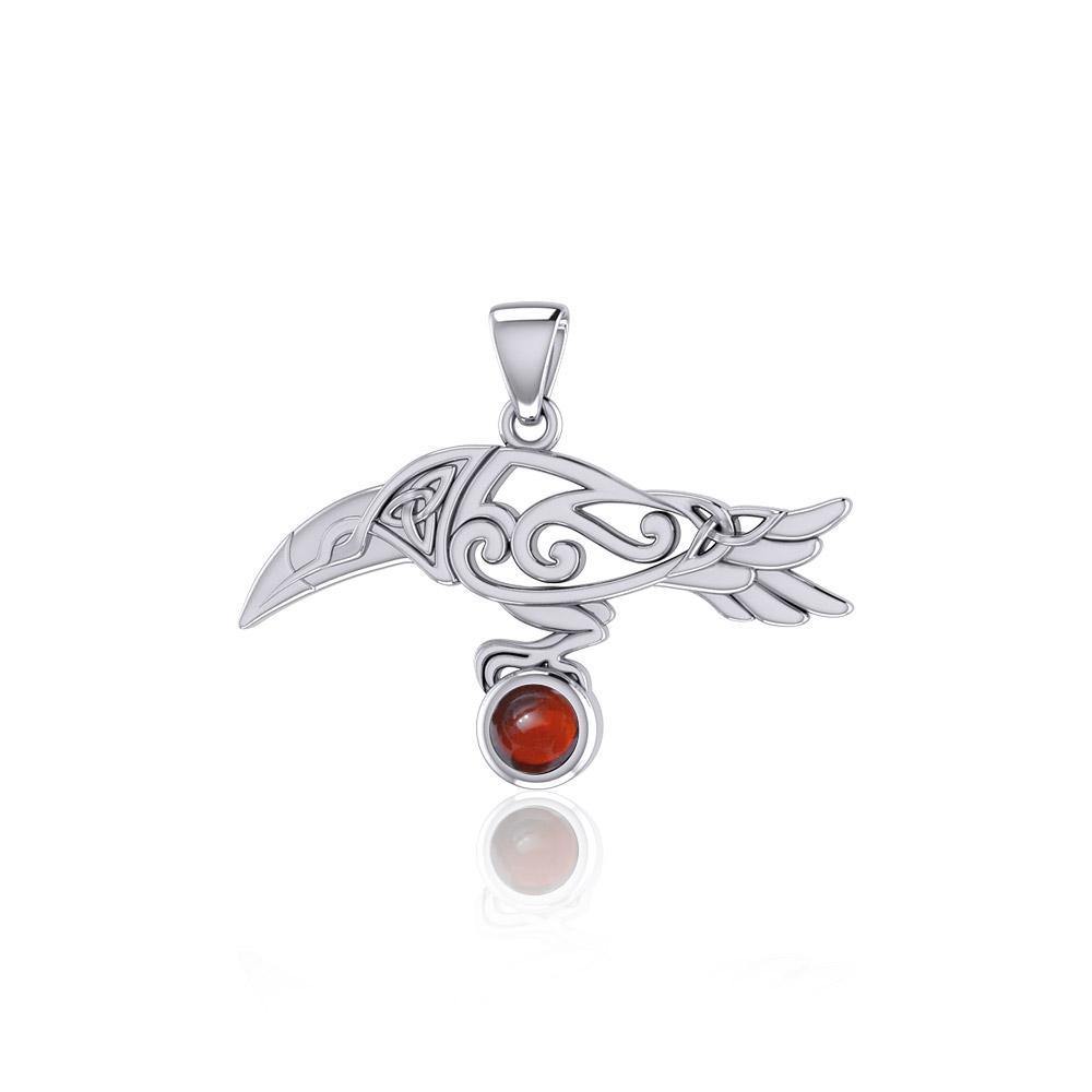 Celtic Spirit Raven with Gemstone Silver Pendant TPD5252