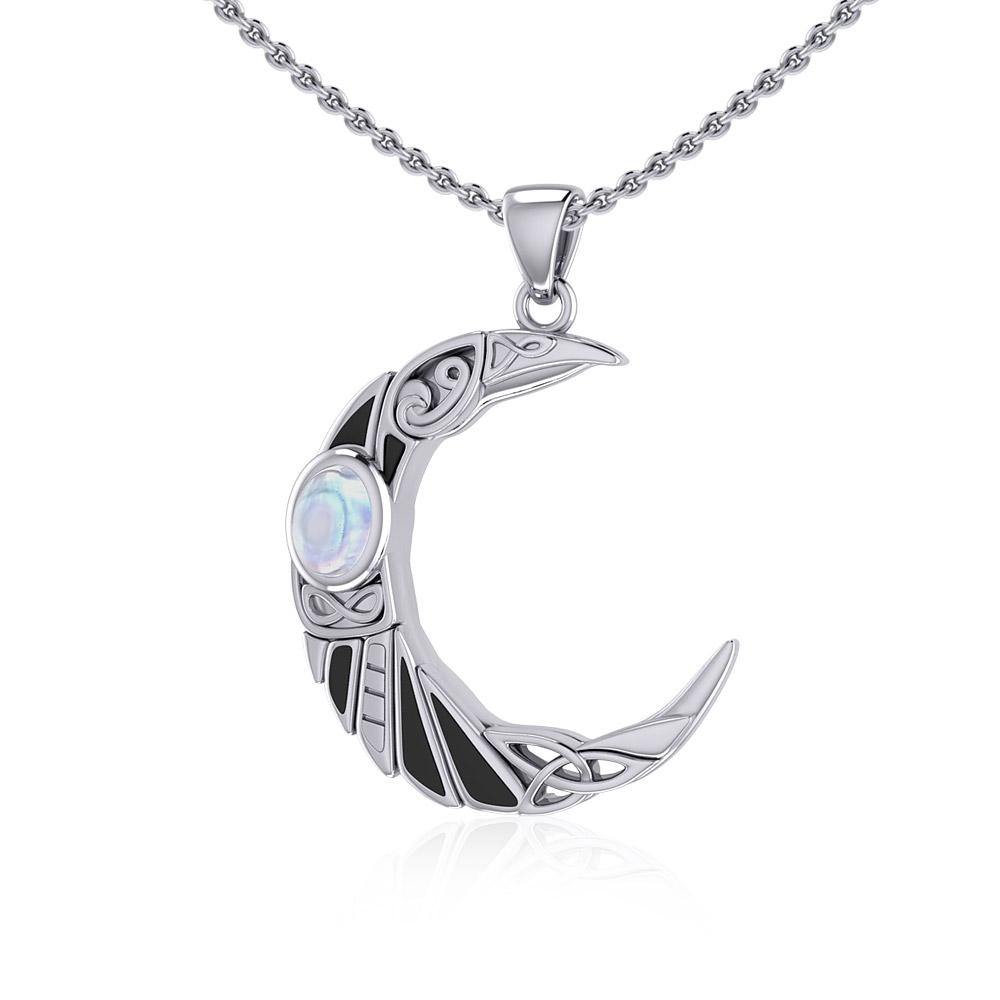 The Celtic Moon Raven Silver Pendant with Gemstone TPD5262