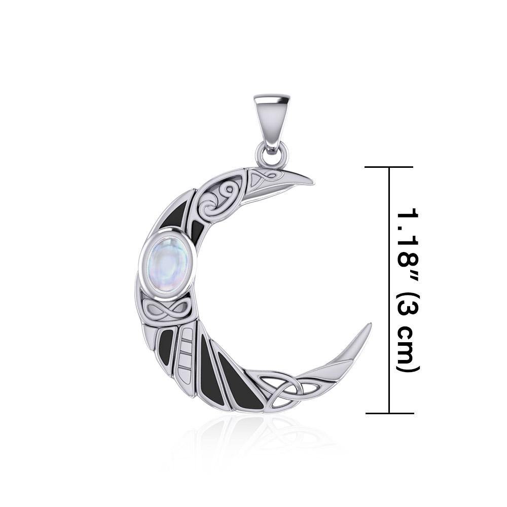 The Celtic Moon Raven Silver Pendant with Gemstone TPD5262