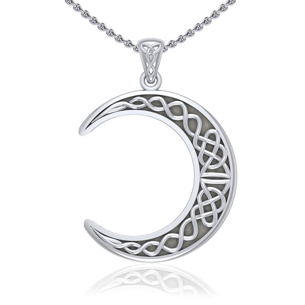 Large Celtic Crescent Moon Silver Pendant TPD5275