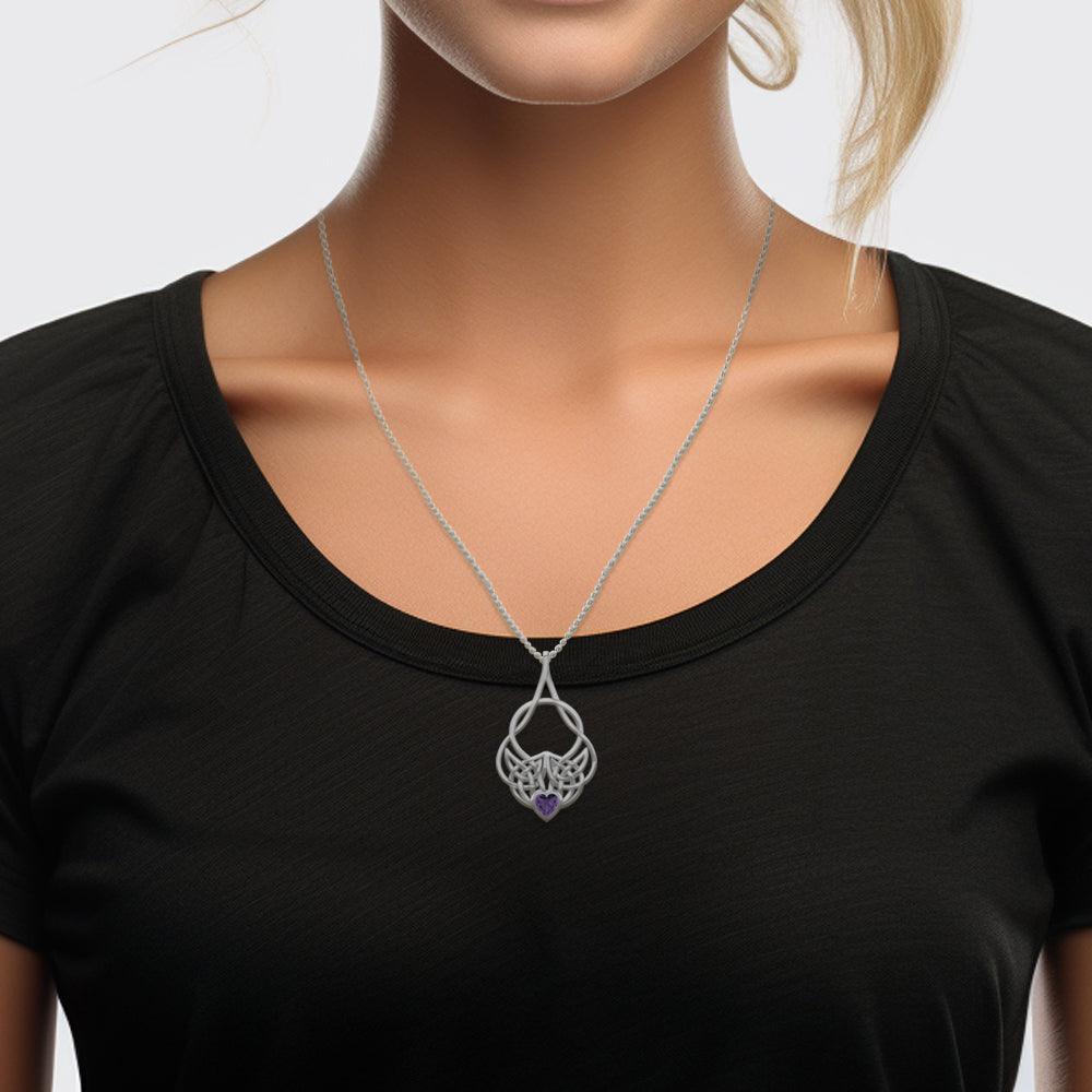 Celtic Knotwork Silver Pendant with Heart Gemstone TPD5292