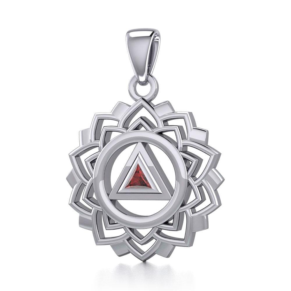 Crown Chakra with Recovery Gemstone Symbols Sterling Silver Pendant TPD5307