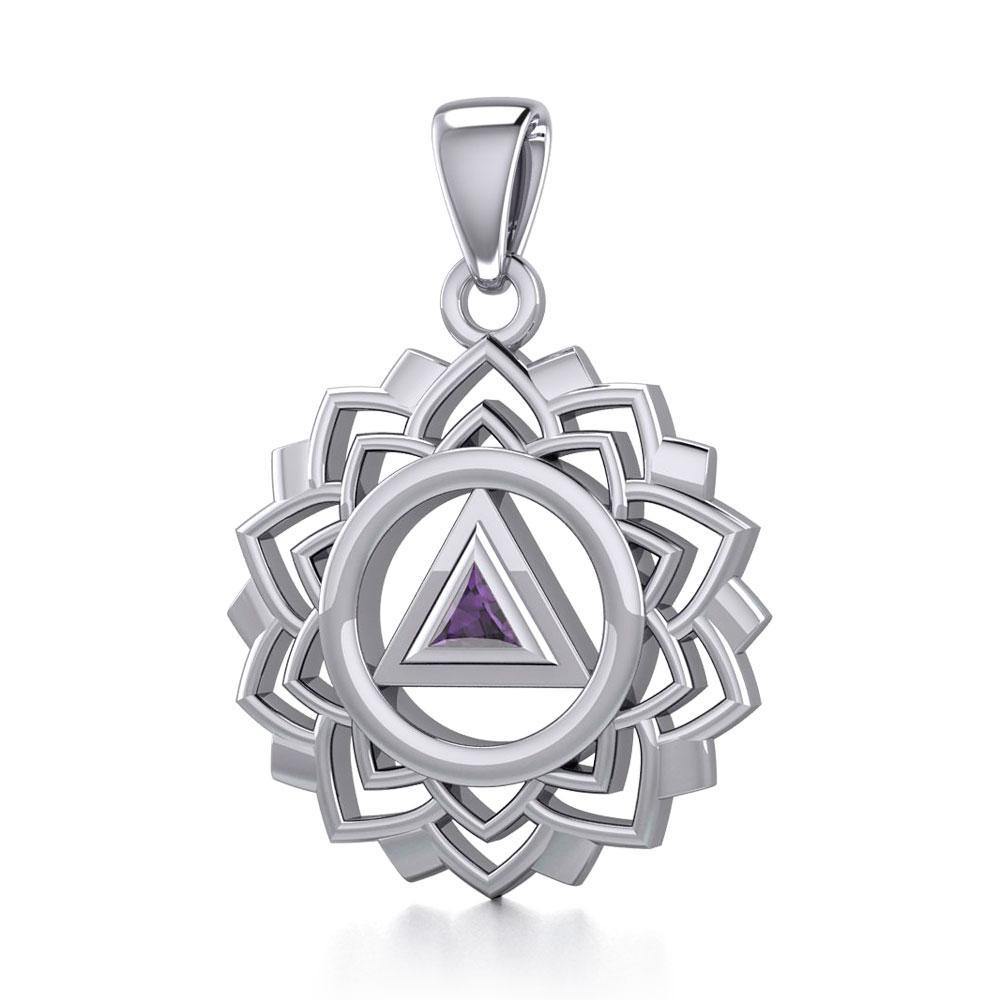 Crown Chakra with Recovery Gemstone Symbols Sterling Silver Pendant TPD5307