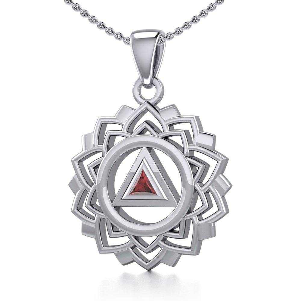 Crown Chakra with Recovery Gemstone Symbols Sterling Silver Pendant TPD5307
