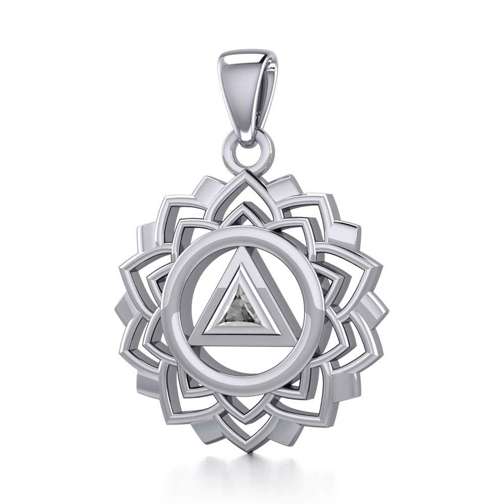 Crown Chakra with Recovery Gemstone Symbols Sterling Silver Pendant TPD5307
