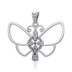 Sterling Silver Butterfly with Celtic Cross Pendant TPD5319 | Pendant | Wiccan Center