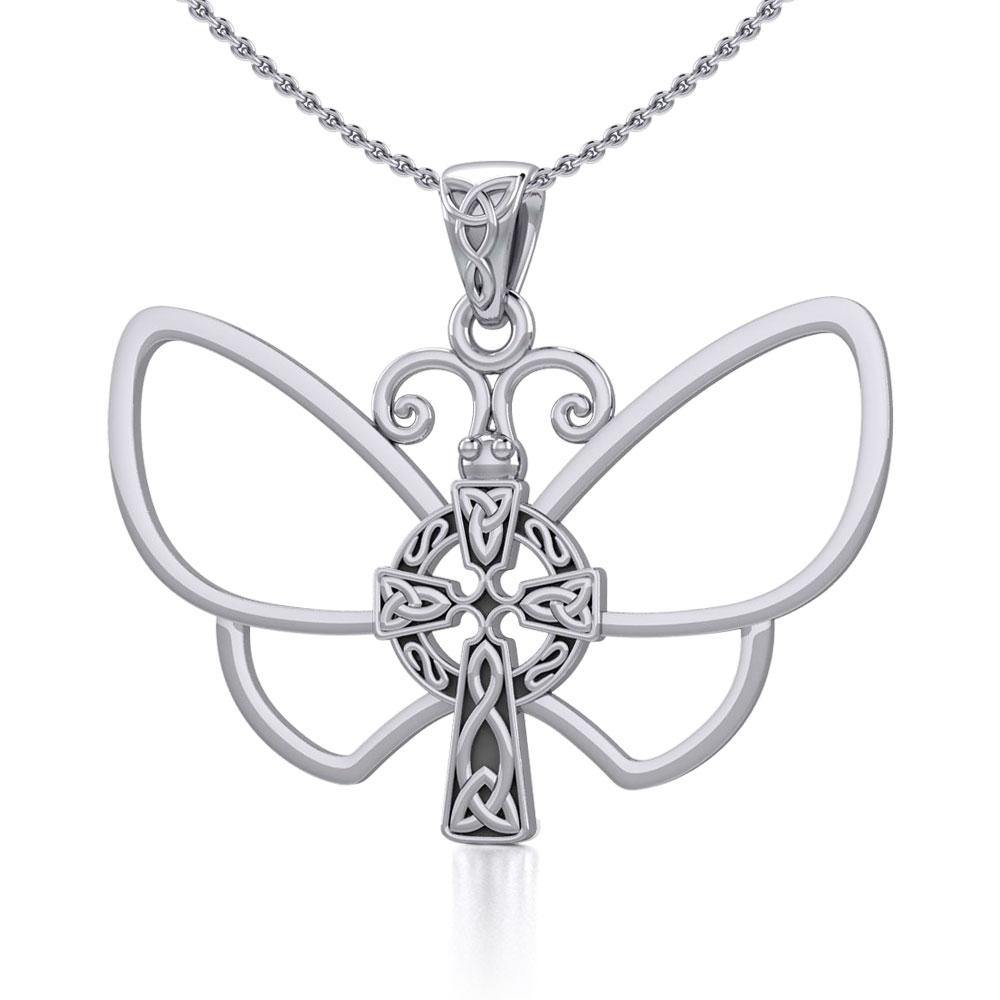 Sterling Silver Butterfly with Celtic Cross Pendant TPD5319