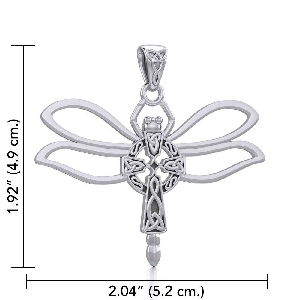 Dragonfly with Celtic Cross Sterling Silver Pendant TPD5323