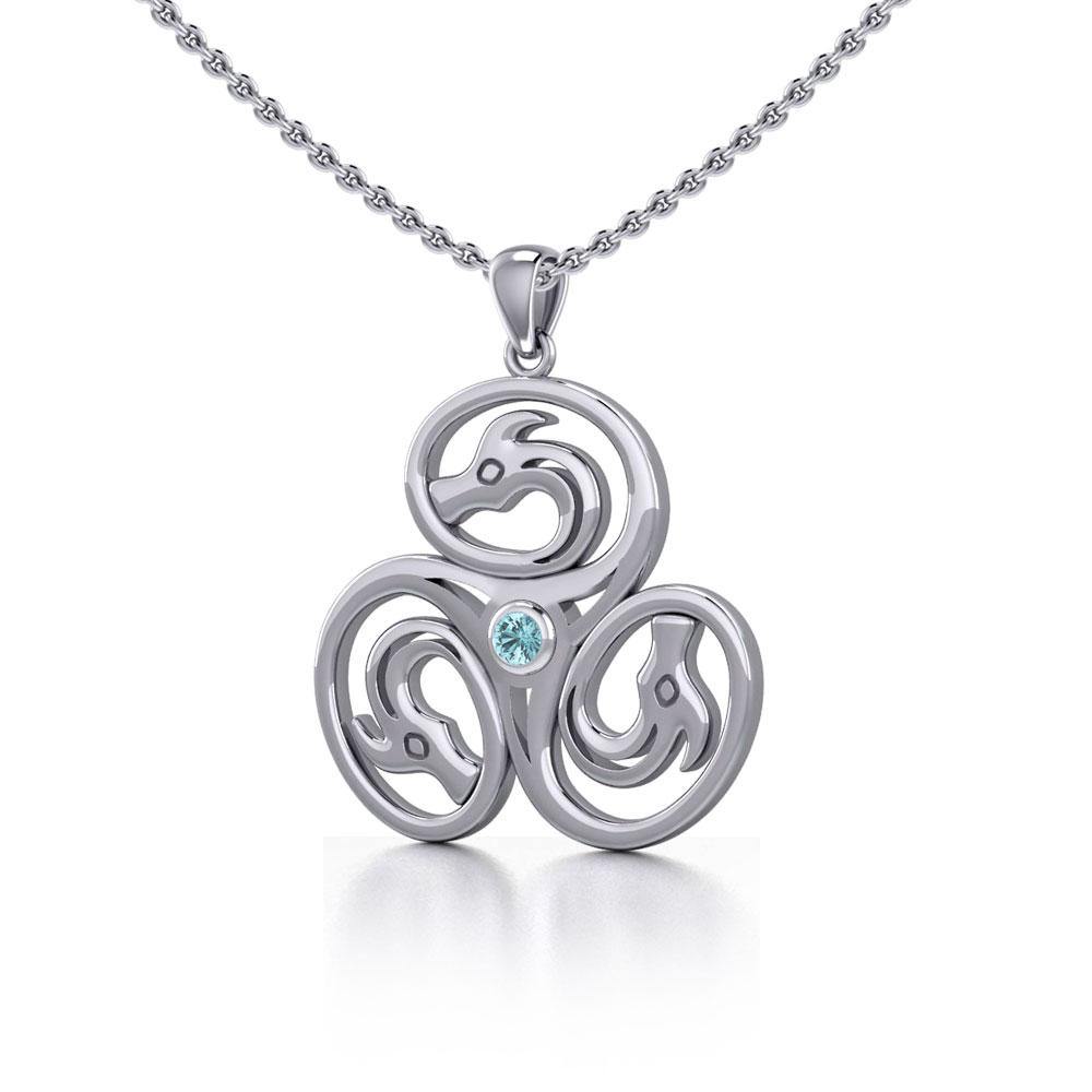 Celtic Triskele Dragon Silver Pendant with Gemstone TPD5326