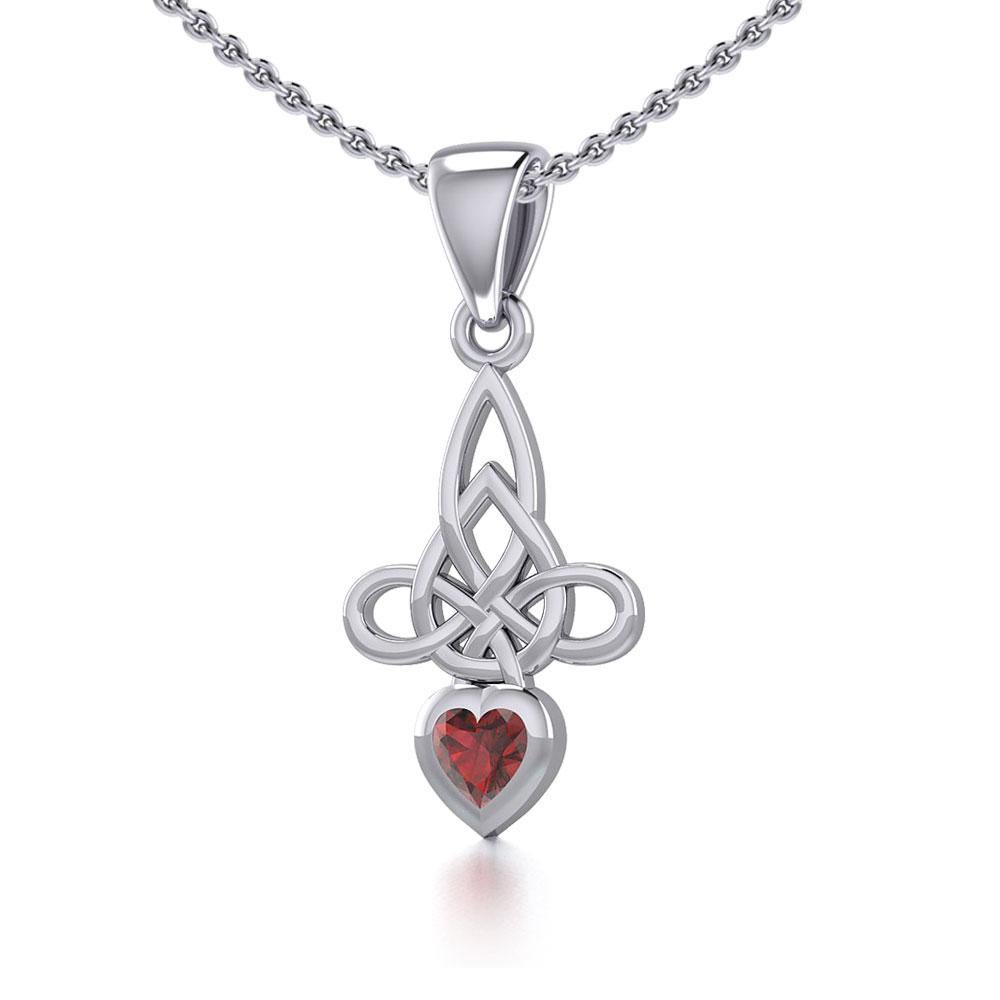 Celtic Witches Knot Silver Pendant with Heart Gemstone TPD5334