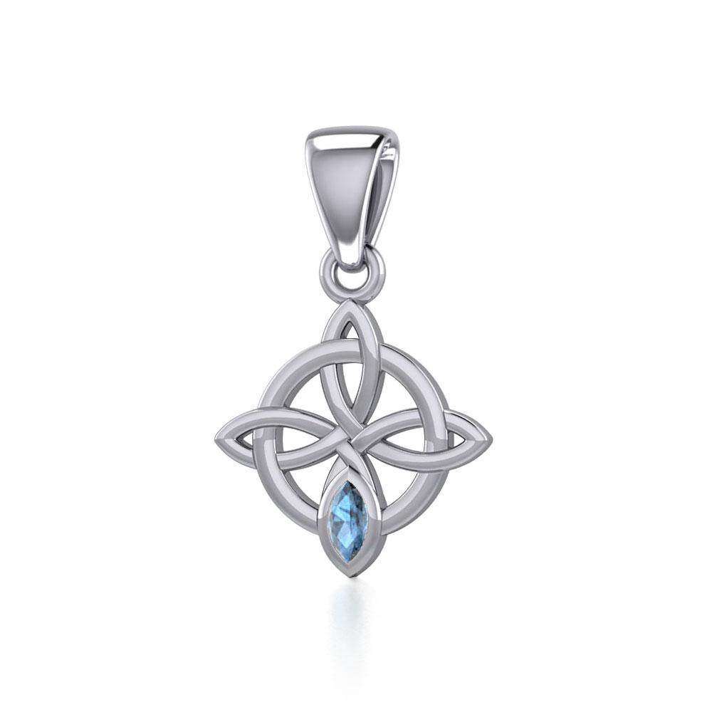 Celtic Quaternary Knot Silver Pendant with Gemstone TPD5336