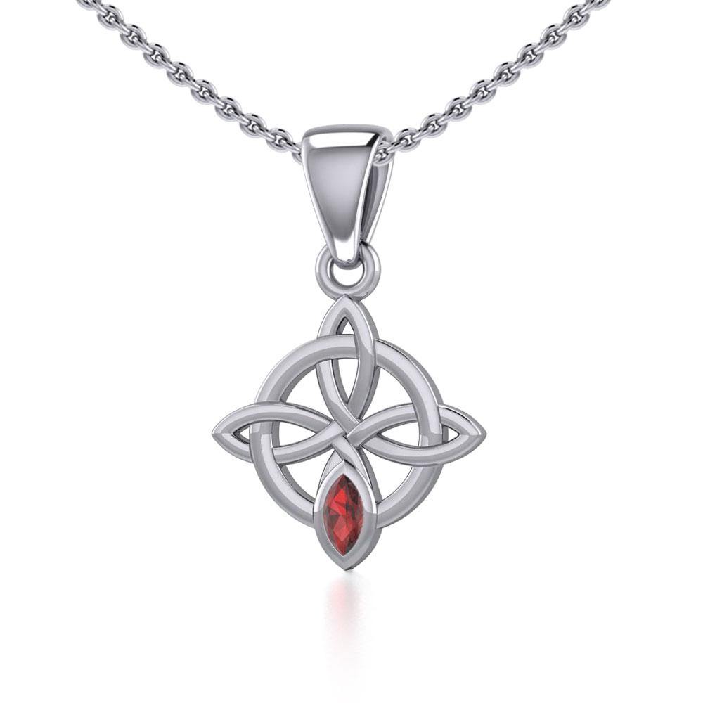 Celtic Quaternary Knot Silver Pendant with Gemstone TPD5336