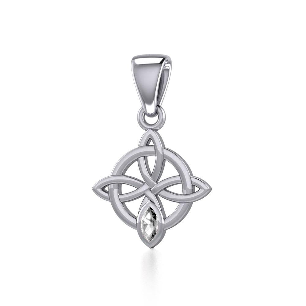 Celtic Quaternary Knot Silver Pendant with Gemstone TPD5336