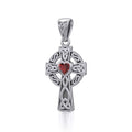 Celtic Cross Sterling Silver Pendant with Heart Gemstone TPD5337