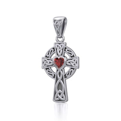 Celtic Cross Sterling Silver Pendant with Heart Gemstone TPD5337 | Pendant | Wiccan Center