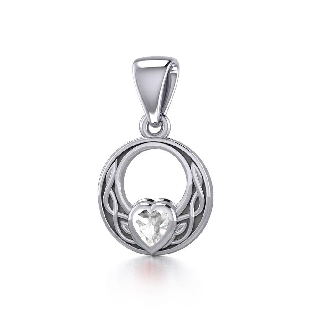 Celtic Knot Silver Pendant with Heart Gemstone TPD5343