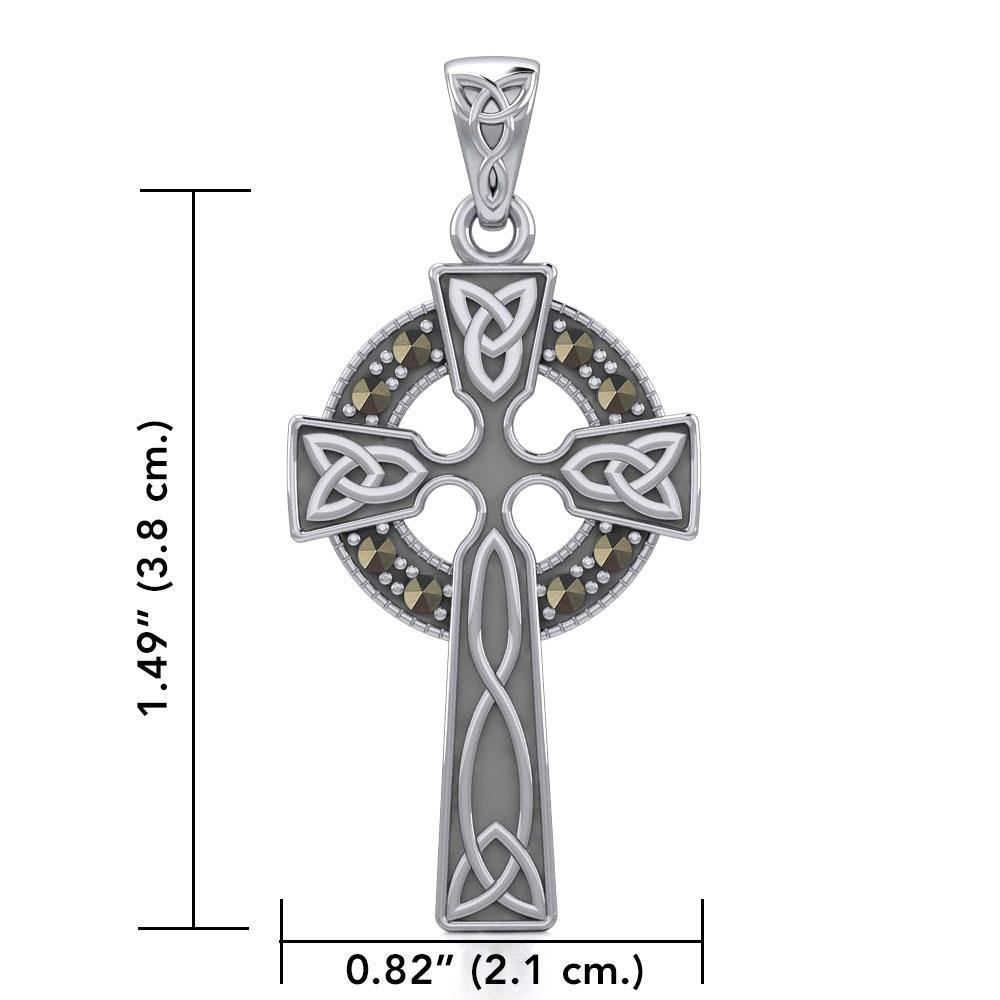 Celtic Cross Sterling Silver Pendant with Marcasite TPD5346