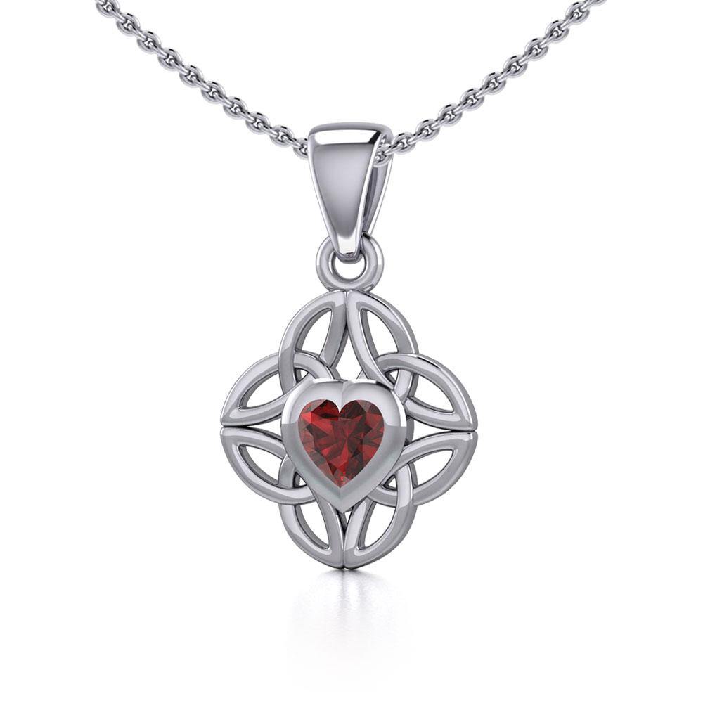 Celtic Knotwork Silver Pendant with Heart Gemstone TPD5353
