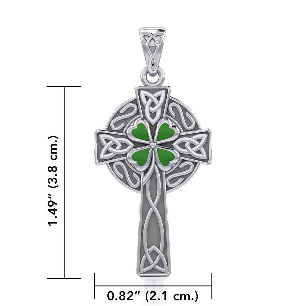 Celtic Cross Sterling Silver with Enamel Clover Pendant TPD5358