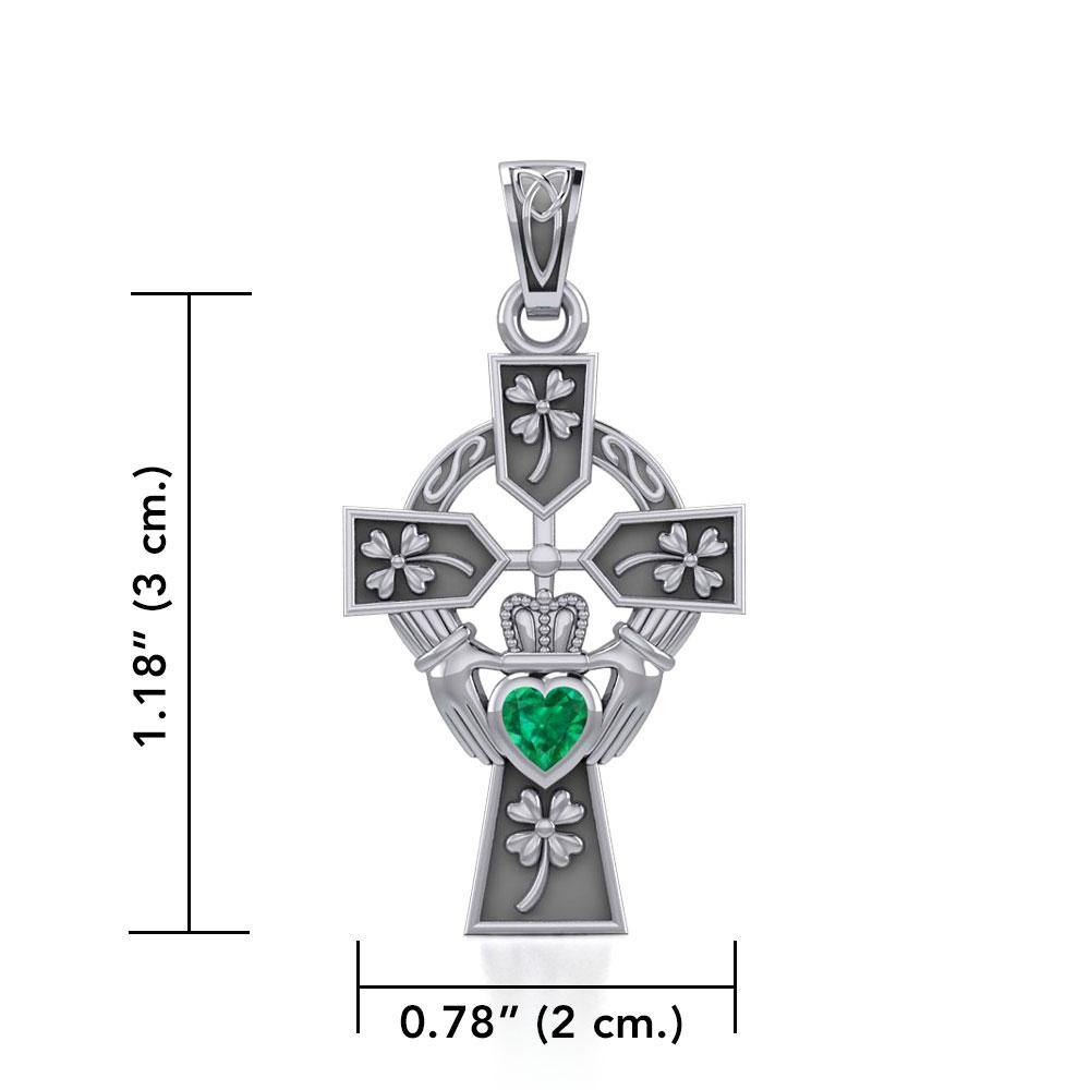Claddagh Celtic Cross with Lucky Four Leaf Clover Sterling Silver Pendant TPD5359
